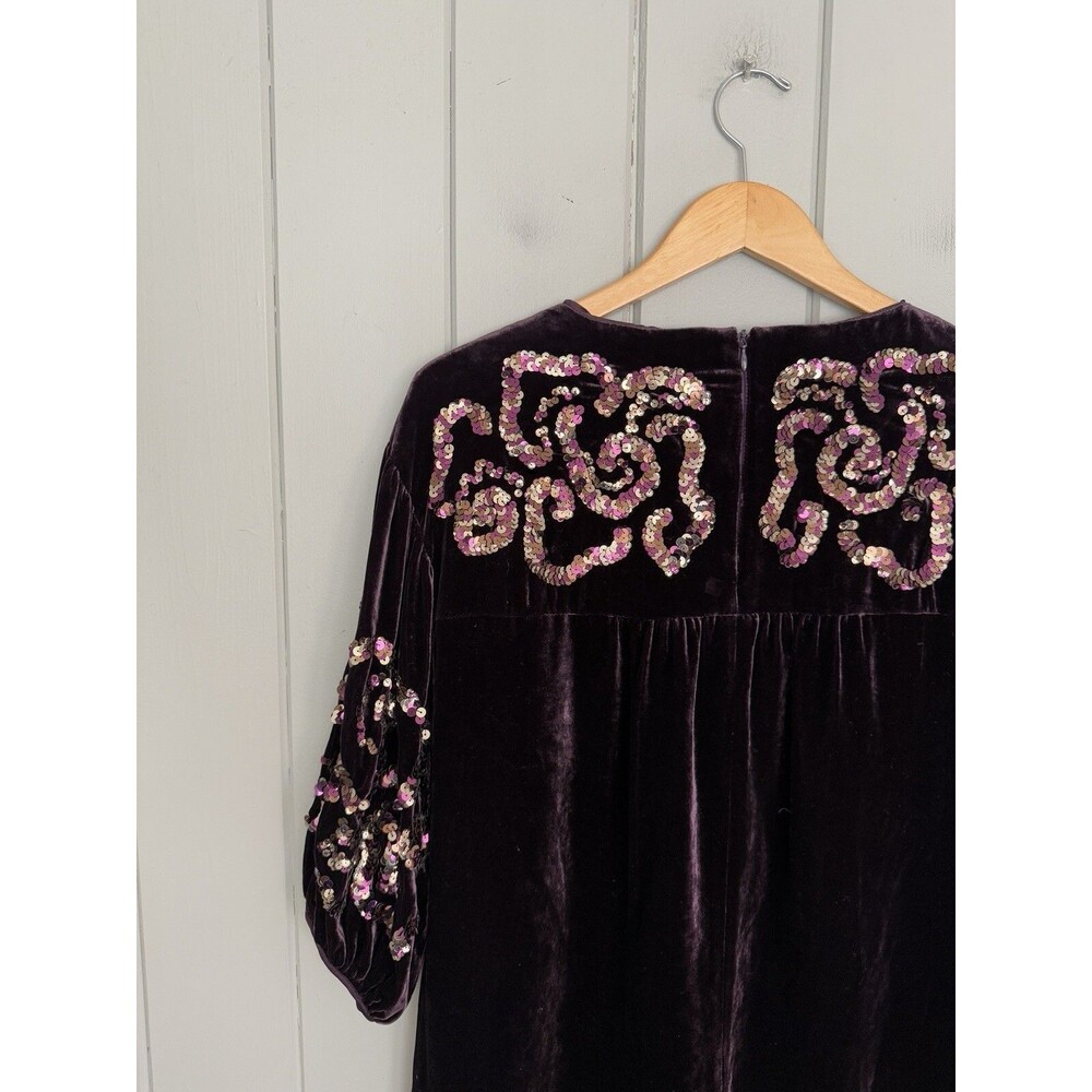Vtg Nanette Lepore Purple Silk Rayon Velvet Evening Dress S Small Sequins Y2K - Picture 7 of 7